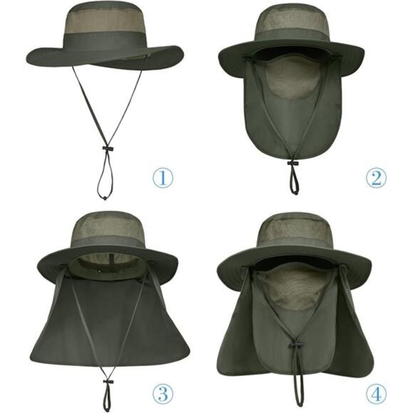 3 Pack Mens Outdoor Wide Brim Fishing Hat,UPF 50+ Sun Protection Cap - Picture 4 of 8